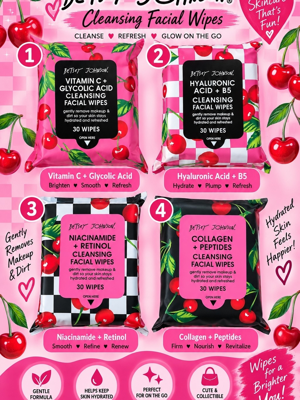 Betsey Johnson Cleansing Facial Wipes -Pick 1